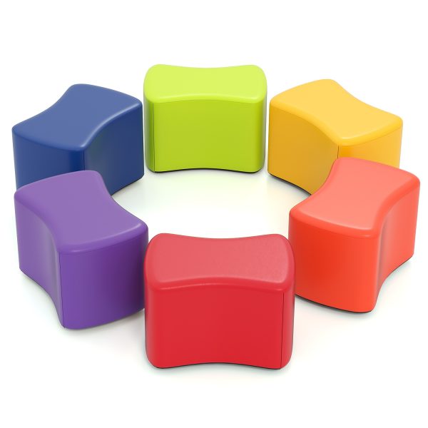 product-open-629da832a2154b15a4ab406dcb1244e6-goods COSTWAY 6pcs Modular Butterfly Stools Set with Soft Foam Seats & PU Cushioned Covers - Lightweight Stackable Stools, 10" Height, 5.5" Square Base, Vibrant Colors (, Green, Yellow, Red, Purple) for Home, Preschool, Daycare, Classroom - Durable