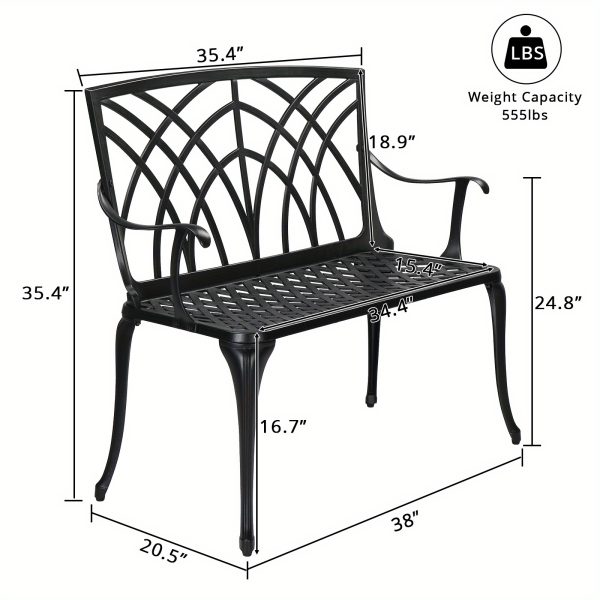 product-open-631b3acbaa684ab891e17132938f1a38-goods Extra Wide 38 Inch Outdoor Bench Orchid Curve Back Ergonomic Design Patio Villa Aluminum Bench Aviation Aluminum Anti Rust Anti Slip Anti Side Tip Garden Deck Porch Chairs