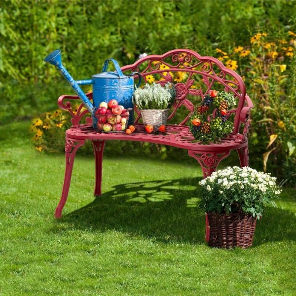 product-open-6386b9720b61430ab14dea988375a81f-goods Bonnlo Outdoor Bench with Cast Frame - Metal Bench, Small 2-Seater Suitable for, Porch, Yard, Park - Assembly, Low-Maintenance Outdoor Furniture