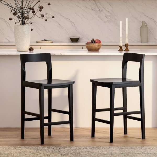 product-open-63923e2cc2d24f3fa19c3befaae79068-goods Counter Height Stools Set of 2, Farmhouse 25" Bar Stools with Solid Wood Legs& Back, Mid Century Modern Barstools Chairs for Kitchen Island, Dining Room, Cafe, Pub, Brown, Black