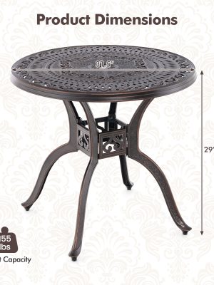 31. 5-Inch Cast Aluminum Dining Table, Round Bistro Table W/ 1. 96-Inch Umbrella Hole & Adjustable Leveling Feet, Robust Metal Patio Table for Backyard & Porch