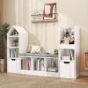 product-open-63e8115b8d4c49259c34d8e3fcdc21af-goods Nordic Style Bookcase with Reading Nook | Space-Saving Storage Cabinet with 7 Cubbies, 2 Movable Drawers & Seat Cushion, Multifunctional Organizer for Living Room, Bedroom, Office, Wood Color, Hardwood Material, VABCHES Brand