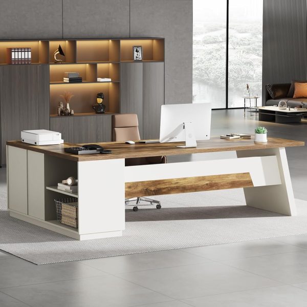 product-open-64b727166f2f40ef897f5a92600dc224-goods 78" Extra Wide Executive Desk - Heavy-Duty Home Office Desk with L-Shaped Workstation, Built-in Storage Drawers & File Cabinet, Walnut Finish - for Professional Office or Study - Easy Assembly, Desk Accessories Office, Spacious Workspace, Sophisticated Design, Engineered Wood Construction, Contemporary Furniture, Solid Build, Remote Workers