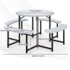 product-open-65659534738f4804ba9d107b9f1f825b-goods 8-Person Round Picnic Table Set, 37-Inch Outdoor Dining Table with 4 Curved Benches And Umbrella Hole, HDPE Top And Metal Frame, Circular Patio Camping Table for Backyard, Garden, Lawn, Porch