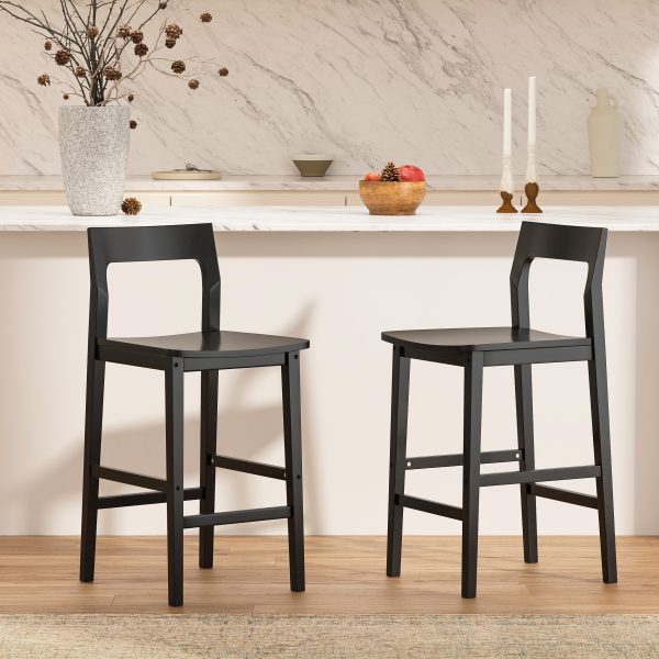 product-open-657c2fd01d7342619bc005caeb872771-goods Counter Height Stools Set of 2, Farmhouse 25" Bar Stools with Solid Wood Legs& Back, Mid Century Modern Barstools Chairs for Kitchen Island, Dining Room, Cafe, Pub, Brown, Black