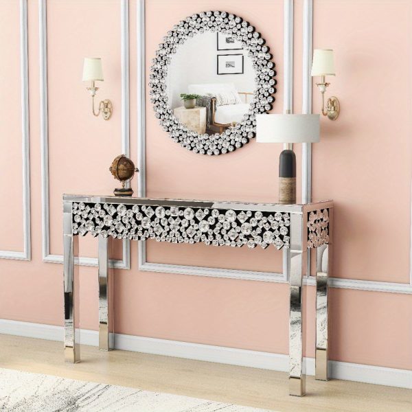 product-open-65ae7531b6b348498901bc547b98dc49-goods Luxury Entryway Table Measuring 47.24 Inches, Featuring a Glamorous Mirrored Design with Crystal Details, Perfect for Modern Home Decor in Hallways