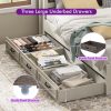 product-open-6605604d3c8943409f4b90f7ee3058be-goods PAPAJET Storage Corner Bed Frame with Bookcase Headboard LED Lights Charging Station and Drawers Farmhouse Platform Bed for Bedroom
