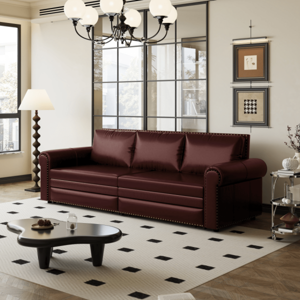 product-open-6783612906b24da990dd79026fe859f5-goods Modern Convertible Sofa Bed 93.7' Space-Saving Sleeper with Pull-Out Design Three-Seater Leather Folding Transformable Durable Luxurious Suitable Adjustable Backrest Plush Cushions Cozy for Living Room