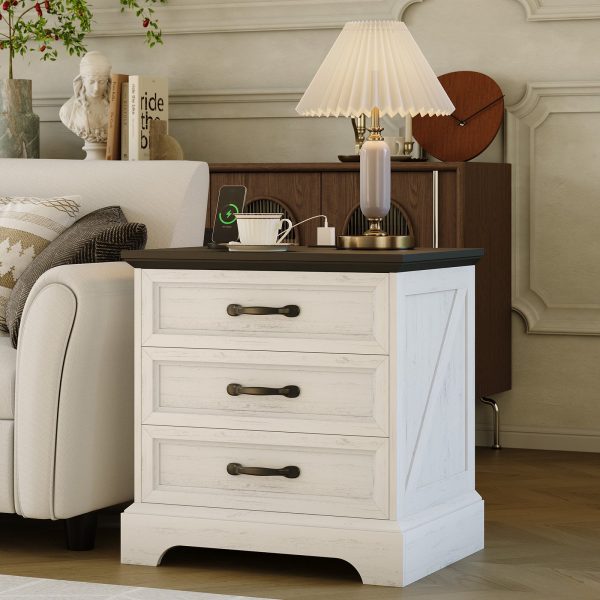 product-open-678ac02b331c4c0ebd7226fb33470316-goods Large 24-inch Modern Farmhouse Nightstand with 3 Drawers - Rustic Bedside Table Suitable for Bedroom & Living Room, Space-Saving End Table with Ample Storage,, Assembly, Multicolor for Small Spaces (Assembly)