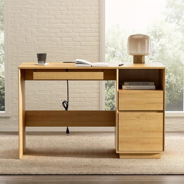 product-open-679544b544b346309753efddf14a5504-goods 47" Office Desk, Farmhouse Executive Desk with File Drawer& Outlet, Wood Computer Desks with Keyboard Tray, Workspace for Study Writing