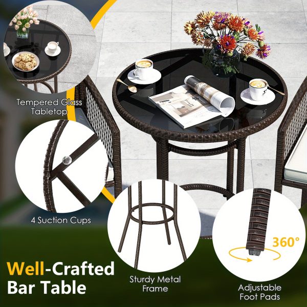product-open-681cdf3d7c0d4a9398b11e01cc09d825-goods LIFEZEAL 3pcs Outdoor Bar Set, Featuring a Wicker Bar Table And Armchairs with Two Cushions, Sturdy Metal Barstools And Table with Glass Top for Your Backyard, Poolside, Or Porch, Outdoor Bar Table And Chair, Outdoor Table And Chair Set, Outdoor High Top Table And Chair, Patio Set Outdoor, Patio Table And Chair Set, Outdoor Patio Bar Set, High Top Outdoor Table And Chair, Bar H Table, Outdoor Bar Chair, High Top Table And Chair Outdoor, Outdoor Dining Table And Chair, High Table And