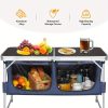 product-open-68785d019c5440358730ce8970811b33-goods Bonnlo 4ft Folding Table with Storage Aluminum Camping Picnic Table Adjustable Height for Outdoor Beach BBQ Backyards Travel Party Garden Patio Folding Dining Table Black/ White Foldable Table Camping Gear and Equipment