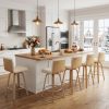 Pair of Contemporary Bar Stools Featuring Backs, Rotating Counter-Height Design, Upholstered Fabric for Kitchen Islands, Sturdy Wooden Legs, Ideal for Home Kitchens And Pubs