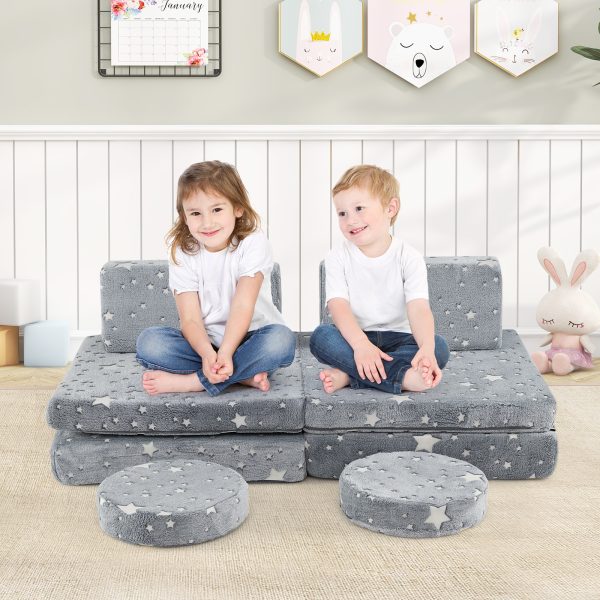 product-open-69702486934044beaeab825395e984f0-goods COSTWAY Modular Play Couch Set for Kids That Glows in The Dark, Foldable Sofa with Washable Flannel Covers, Easy-To-Carry Handles, And Convertible Foam Couch for Ages 3 And Up