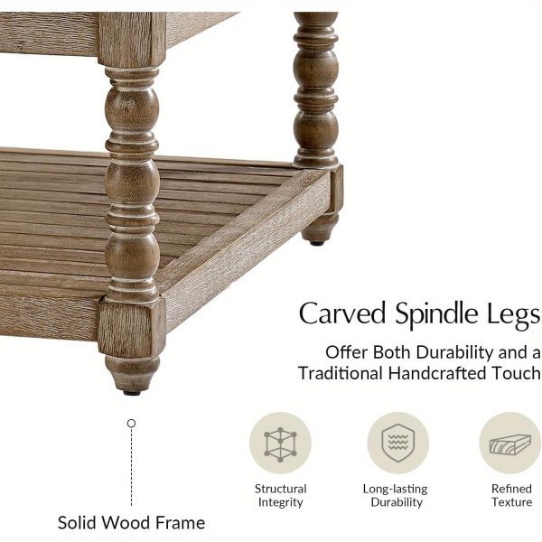 product-open-69cfef834a604bb7a218fc22d09adefa-goods Rectangular Upholstered Coffee Table Ottoman Featuring Spindle Wooden Legs, Tufted Design, And a Solid Wood Storage Shelf for The Living Room