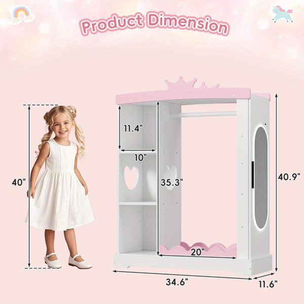 product-open-69d7e46e965e49a394b1c1dc5fae3e31-goods Kids Armoire with Jewelry Cabinet, Dress up Storage with Mirror and Shelves, Princess Dress Closet and Costumes Wardrobe Closet, Costume Organizer for Bedroom, Kids Room, Girls