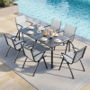71-Inch Rectangular Aluminum Outdoor Dining Table Designed for Patios, Featuring an Umbrella Hole, Resistant to Weather And Rust, Accommodating 6 to 8 Individuals for Backyard And Deck Use