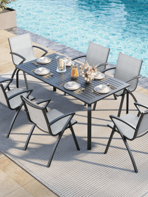71-Inch Rectangular Aluminum Outdoor Dining Table Designed for Patios, Featuring an Umbrella Hole, Resistant to Weather And Rust, Accommodating 6 to 8 Individuals for Backyard And Deck Use