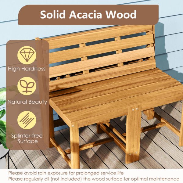 3-in-1 Outdoor Acacia Wood Loveseat Bench | Durable Hardwood Construction with Slatted , Mixed Color End