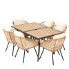 product-open-6aaa84531ef042d3b950dac4c9c9196e-goods Outdoor Dining Set for Seven, Featuring a Rectangular Table with an Umbrella Hole And Six Rattan Chairs, Suitable for All Weather Conditions, Perfect for Your Backyard, Lawn, Or Garden