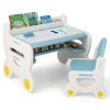 product-open-6af855c71e4841198d4fac7966265c01-goods COSTWAY Kids Table and Chair Set with Graffiti Desktop, Bookshelf & Storage Shelf, Watercolor Pens & Eraser - Anti-Slip Foot Pads, Durable Plastic Activity Table and Chair Set for Ages 3-8 Years, Easy Assembly, Space-Saving Design with Lower Storage