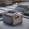 Outdoor Recliner Chair W/ Adjustable Backrest+Footrest, 150° Lay Flat Rattan Patio Recliner with Air Pump+Flip-Up Table+Removable Cushion