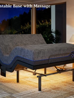 Adjustable Bed Frame with Massage, Head And Foot Incline, Wireless Remote, 4 Built-In USB Ports, LED Night Light, 4 Height-Adjustable Legs, Electric Bed Base, Christmas Gifts