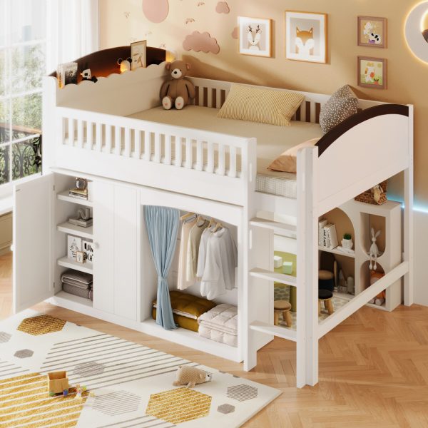 product-open-6b5e095c9dbb428f9e94a68c9dbd0f9d-goods Twin Size Loft Bed with Storage Cabinet, Wardrobe And LED, Wood Color And Espresso