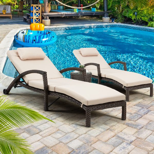 product-open-6b74d37487164f3f9a806bbaaa63892a-goods Set of 2 Outdoor Wicker Chaise Lounge Chairs with Cushions, 5-Position Adjustable Patio Rattan Recliners with Wheels for Pool, Garden & Balcony