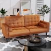 product-open-6b834d459b044643a51977b04e3ac727-goods 70inch Mid-Century Modern Couch, Breathable Faux Leather Couch with Upholstered Cushions/Pillows, Metal Decorative Legs. Combines Comfort And Durability, for Living Rooms/Offices, Convenient And Practical, Easy to Assemble.