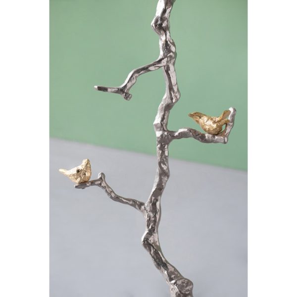 product-open-6be08b182e5a47cc8c9ad36e7846725c-goods 16.9x16.9x28' Round Aluminum Side Table with Sier Branch Design and Golden Bird Accents