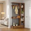 71-Inch Wooden Standalone Room Divider, Wall Partition Bookcase Featuring Shelves And Coat Hooks, a Contemporary Decorative Screen Suitable for Home And Office, in Brown