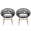 [Outdoor Wicker Papasan] Set of 2 Cyril Outdoor Wicker Papasan Chair With Teak Legs & Dark Gray Faux Rattan Frame - -Weather Suitable for,, Poolside Furniture - Cushioned Seating, Low-Maintenance Wipeable for /Outdoor Use