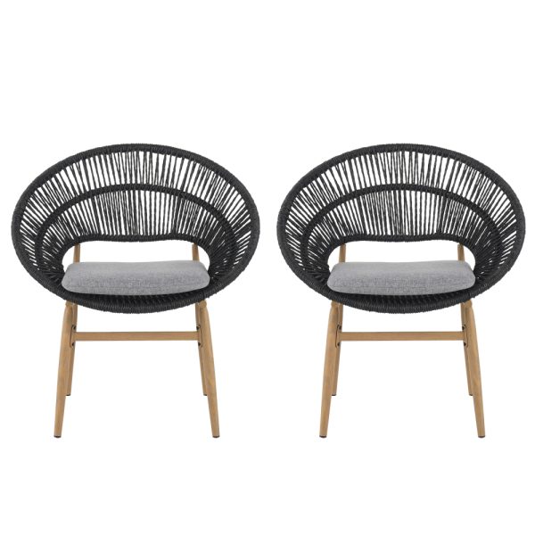 [Outdoor Wicker Papasan] Set of 2 Cyril Outdoor Wicker Papasan Chair With Teak Legs & Dark Gray Faux Rattan Frame - -Weather Suitable for,, Poolside Furniture - Cushioned Seating, Low-Maintenance Wipeable for /Outdoor Use