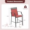 product-open-6ddfde0c2f354934a121a8f97a7915f2-goods Set of 2 Heavy-Duty Metal Bar Stools with High Back, Armrests & Footrest - Counter Height Patio Chairs with Sturdy Metal Frame, Red Cushioned Seats