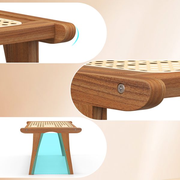 product-open-6e177b37bd9e46598713fddef2f1645d-goods Ottoman Footstool, Natural Teak Wooden Foot Rest W/ Handwoven Rattan for Living Room Bedroom Office, 14" H, Indoor
