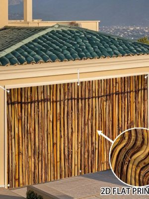 1pc 2D Flat for garage Door Cover | Realistic Bamboo Stick Weave Design, Easy No-Wire Installation, Natural Brown Privacy Screen For Home Exterior Decoration, Ideal For Bbqs, Parties, Everyday Use - Polyester Material
