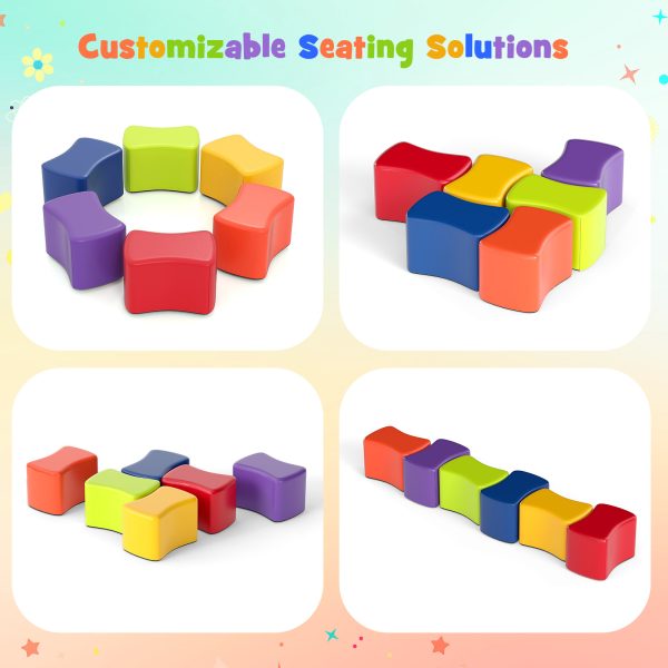 product-open-6ee1e37df4054444a10f345bdb023d20-goods COSTWAY 6pcs Modular Butterfly Stools Set with Soft Foam Seats & PU Cushioned Covers - Lightweight Stackable Stools, 10" Height, 5.5" Square Base, Vibrant Colors (, Green, Yellow, Red, Purple) for Home, Preschool, Daycare, Classroom - Durable