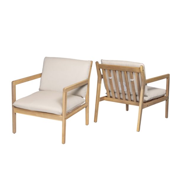 product-open-6f233312ede84e8caf8068dc54070618-goods Set of 2 Acacia Wood Armchairs | Light Teak Patio Club Chairs with Painted Frame, PVC Material