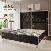 product-open-6f464c3d8b65417b86a08d3c05165575-goods LUXOAK Modern Luxury 50" Wingback Bed Frame with Plush Beige/White Velvet Upholstery - Queen/King Size Platform Bed, Button Tufted Headboard & Nailhead Trim, Sturdy Frame, No Box Spring Needed, Easy Assembly (30-Min Setup)