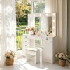 White Makeup Vanity With Mirror, Vanity Desk With 7 Storage Drawers And 1 Cabinet. Large Table Top, Space Saving, Home Organizer.