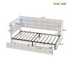 Upholstered Twin Size Daybed with Storage 2 Drawers and Charging Station, Day Bed Frame with LED Lights and Storage Headboard, No Box-Spring Needed, Beige