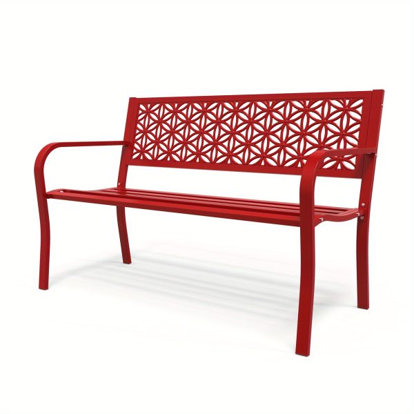 product-open-7070ae4c04d346f9b9243bf6a8be659a-goods 50" Outdoor Bench Metal with Floral Back, Garden Bench Front Porch Bench for Yard Patio Entryway Park Outside, 800lb Capacity