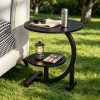 [Outdoor Patio Table] 2-Tier Outdoor Patio Side Table, C-Shaped Weather Resistant Faux Marble End Table with Sturdy Metal Frame, Perfect for Garden, Backyard, Balcony, Poolside, Small Spaces, Indoor & Outdoor Use