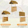 product-open-7154509efd0349eaaff886989a21ada4-goods Outdoor Bar Set with Grass Canopy, 2-Seat Patio Bar Table And Stools, Bar Height Outdoor Dining Set, Adjustable Feet Design, Built-In Storage Space, Tiki Bar Furniture for Backyard Poolside Garden Deck Porch Balcony