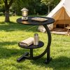 [Outdoor Patio Table] 2-Tier Outdoor Patio Side Table, C-Shaped Weather Resistant Faux Marble End Table with Sturdy Metal Frame, Perfect for Garden, Backyard, Balcony, Poolside, Small Spaces, Indoor & Outdoor Use