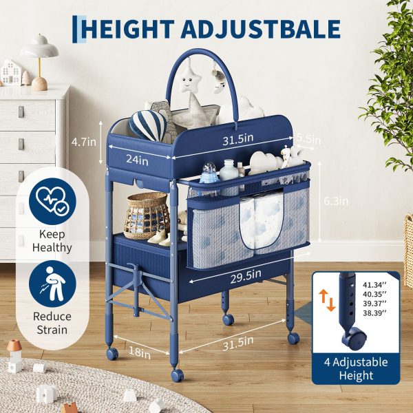 Height-Adjustable Baby Changing Station on Wheels - Compact Design, Two Storage Drawers, Quality - Portable And Space-Efficient Nursery Organizer for Infants And Newborns