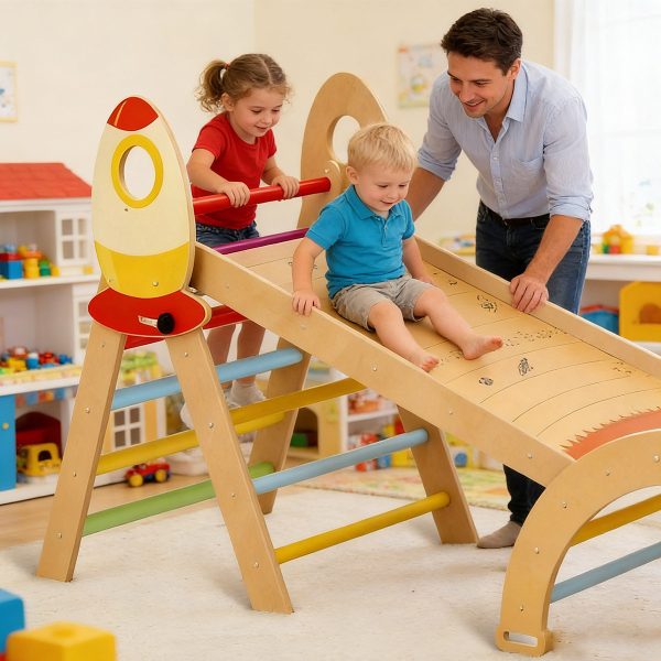 product-open-72e5f84b3e1a4593a7314b6c87feee23-goods 8in 1 Pikler Triangle Climbing Set Foldable Indoor Jungle Gyms for Toddlers Baby Indoor Playards Jungle Gym with Oval-shaped Crossbar Design Wooden Climbing Set for Toddler to Inspire Children's Exploration