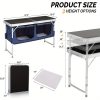 product-open-73007bde37eb45cc87b4c8c2eeb38e63-goods Bonnlo 4ft Folding Table with Storage Aluminum Camping Picnic Table Adjustable Height for Outdoor Beach BBQ Backyards Travel Party Garden Patio Folding Dining Table Black/ White Foldable Table Camping Gear and Equipment