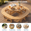 product-open-730b672240cd43f99708142842f65a12-goods 8-Person Round Wooden Picnic Table with Umbrella Hole, Wood Outdoor Dining Set with 4 Built-In Benches for Garden, Patio And Backyard